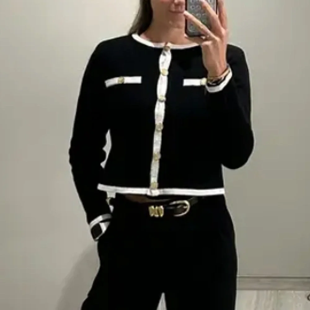 Alexia Admor Black White Career Cardigan Sweater SMALL Preppy Bolero Jacket $169 - Picture 8 of 13